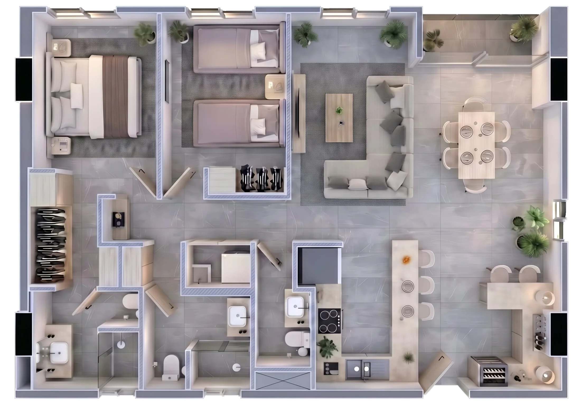 Planta de departamento de 2 recámaras y 100 metros cuadrados en Porta Huasteca